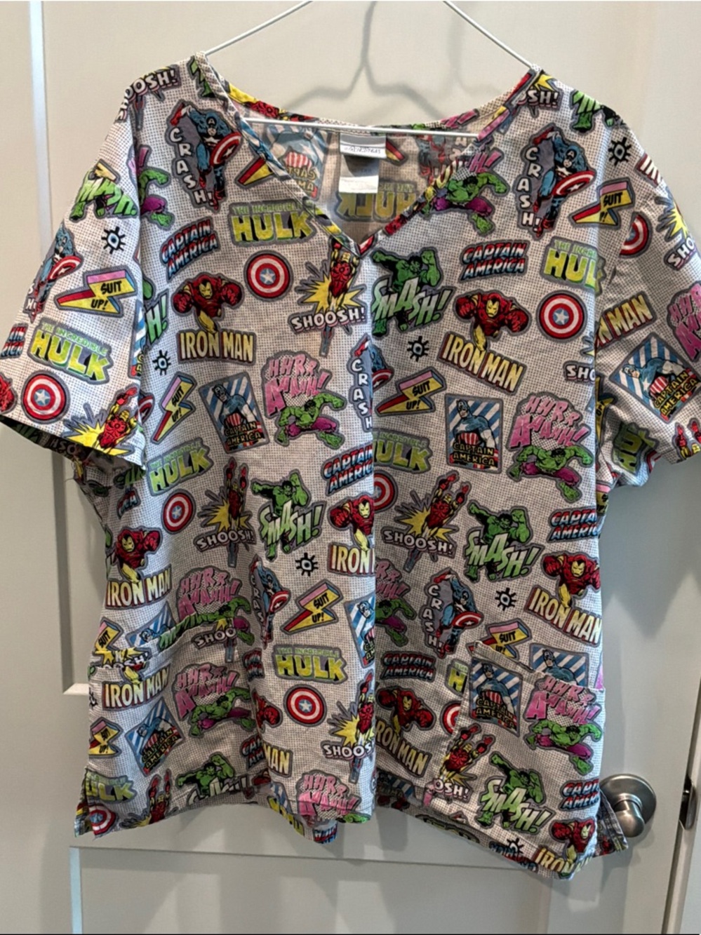 Marvel Avengers Comic Scrub Top with Superhero Print 3XL  Pockets Kids Hospital